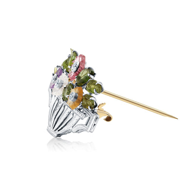 1940's Floral Diamond & Enamel Pin