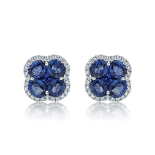 Load image into Gallery viewer, Sapphire & Diamond Floral Motif Stud Earrings