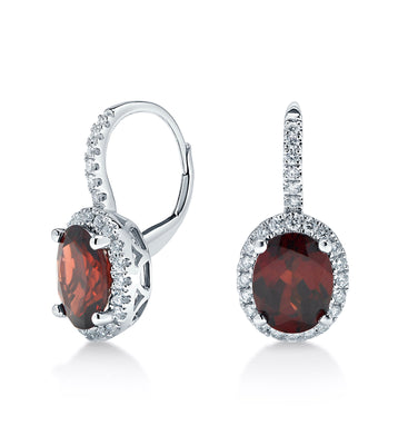 Dangly Garnet & Diamond Halo Earrings
