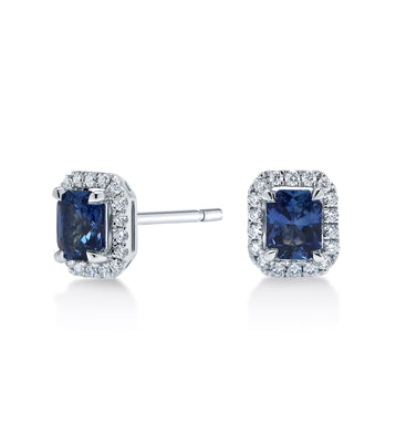 Sapphire & Diamond Halo Stud Earrings