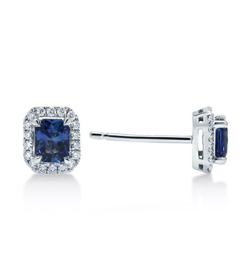 Sapphire & Diamond Halo Stud Earrings