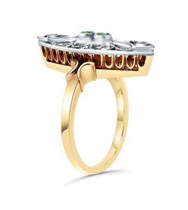 Antique Navette Diamond & Emerald Ring