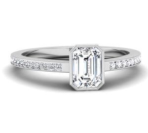 Bezel Set Emerald Cut Diamond Engagement Ring Mounting
