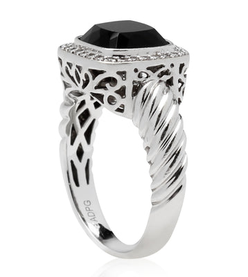 Onyx & Diamond Halo Ring