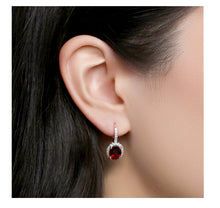 Load image into Gallery viewer, Dangly Garnet & Diamond Halo Earrings