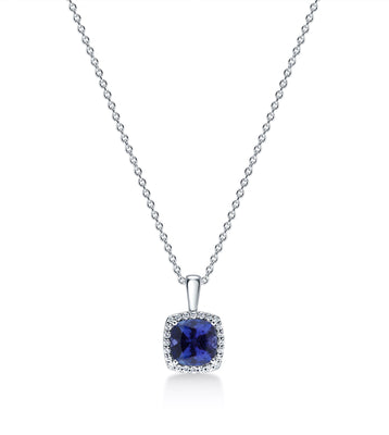 Tanzanite and Diamond Halo Necklace