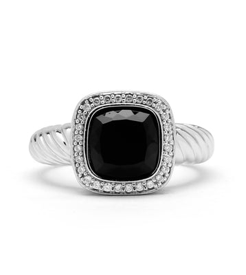 Onyx & Diamond Halo Ring