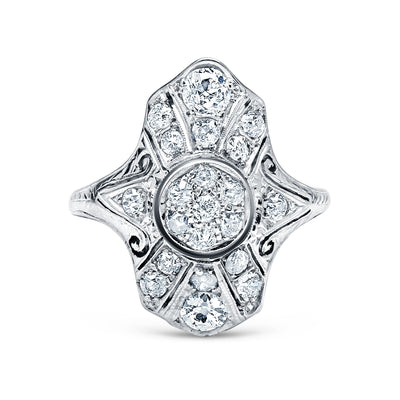 Vintage Diamond Dinner Ring with Filigree