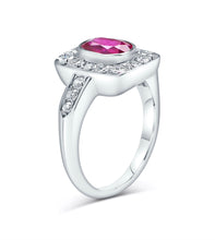 Load image into Gallery viewer, 1.70  Ruby & Diamond Halo Platinum Ring - 1940's