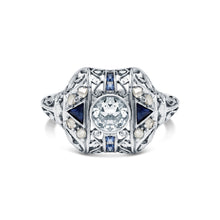 Load image into Gallery viewer, Art Deco Diamond & Sapphire Engagement Ring