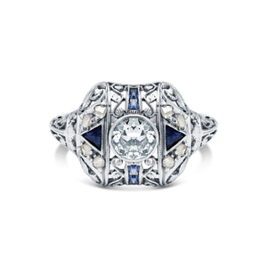 Art Deco Diamond & Sapphire Engagement Ring