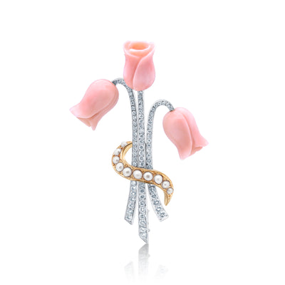Asprey Diamond & Coral Pin
