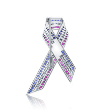 Load image into Gallery viewer, Diamond, Sapphire &amp; Ruby Patriotic Ribbon Pin