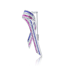 Load image into Gallery viewer, Diamond, Sapphire &amp; Ruby Patriotic Ribbon Pin