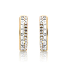 Load image into Gallery viewer, Baguette &amp; Round Cut Diamond Hoop Earrings