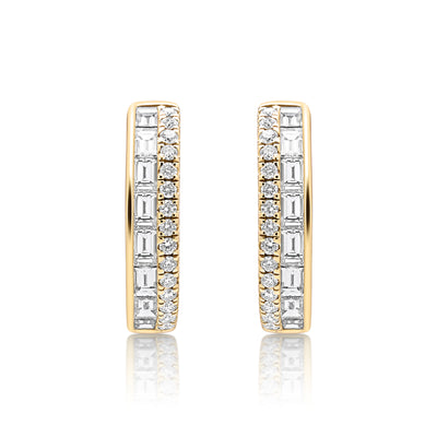 Baguette & Round Cut Diamond Hoop Earrings