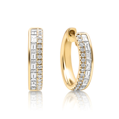 Baguette & Round Cut Diamond Hoop Earrings