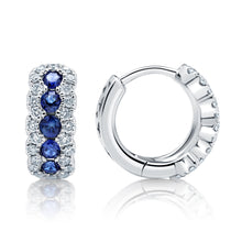 Load image into Gallery viewer, Diamond &amp; Sapphire Petite Hoop Earrings