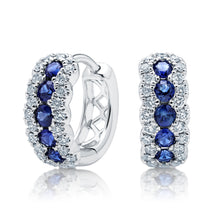Load image into Gallery viewer, Diamond &amp; Sapphire Petite Hoop Earrings