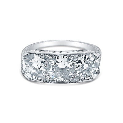 3.92 Carat Vintage Three Stone Diamond Engagement Ring