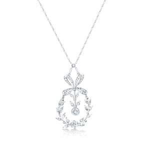 Victorian Platinum & Diamond Bow and Ribbon Motif Necklace