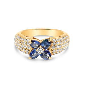 Floral Motif Sapphire & Diamond Custom Ring