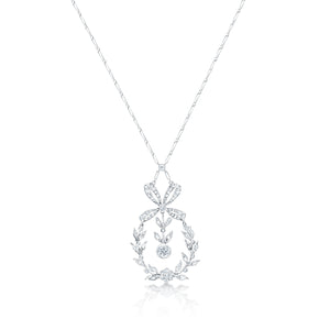 Victorian Platinum & Diamond Bow and Ribbon Motif Necklace