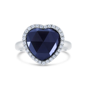 Onyx & Diamond Halo Heart Motif Ring