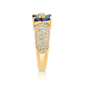Floral Motif Sapphire & Diamond Custom Ring