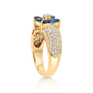 Floral Motif Sapphire & Diamond Custom Ring
