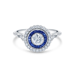Art Deco Style Sapphire & Diamond Engagement Ring