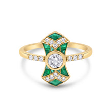Load image into Gallery viewer, Antique Style Emerald &amp; Diamond Ring