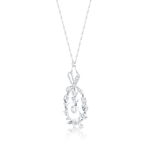 Victorian Platinum & Diamond Bow and Ribbon Motif Necklace