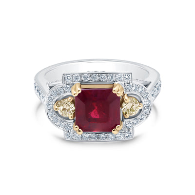Emerald Cut Ruby & Diamond Ring