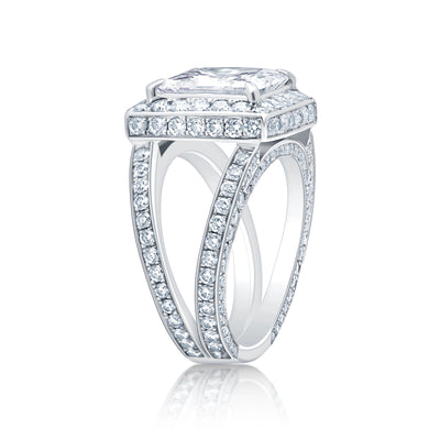 3.32 Carat H VS2 Princess Cut Diamond Engagement Ring