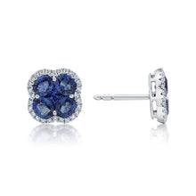 Load image into Gallery viewer, Sapphire &amp; Diamond Floral Motif Stud Earrings