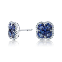 Load image into Gallery viewer, Sapphire &amp; Diamond Floral Motif Stud Earrings