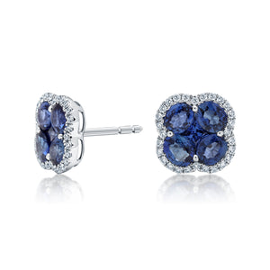Sapphire & Diamond Floral Motif Stud Earrings