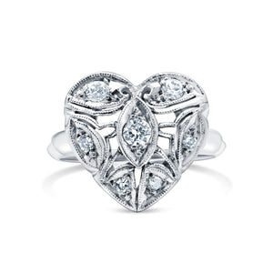 1930's Art Deco Heart Motif Engagement Ring