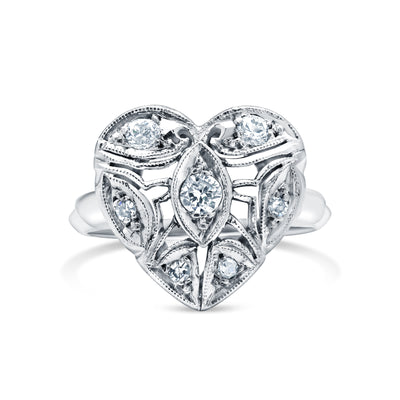 1930's Art Deco Heart Motif Engagement Ring