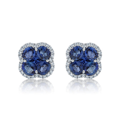 Sapphire & Diamond Floral Motif Stud Earrings