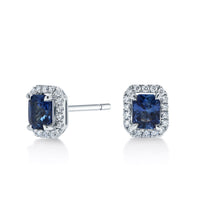 Load image into Gallery viewer, Sapphire &amp; Diamond Halo Stud Earrings