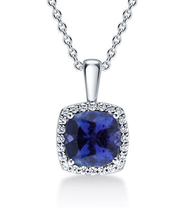 Tanzanite and Diamond Halo Necklace