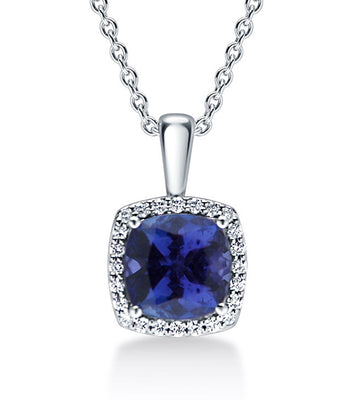 Tanzanite and Diamond Halo Necklace