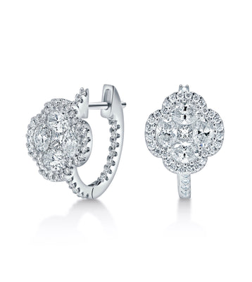 Floral Motif Diamond Hoop Earrings