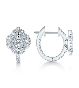 Floral Motif Diamond Hoop Earrings