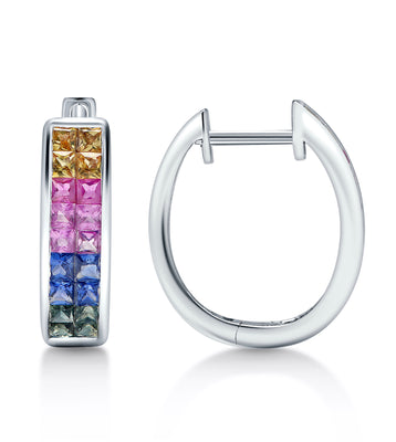 Rainbow Sapphire Hoop Earrings