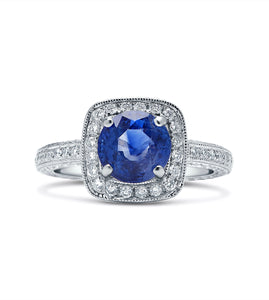 2.57 Carat Sapphire & Diamond Platinum Engagement Ring