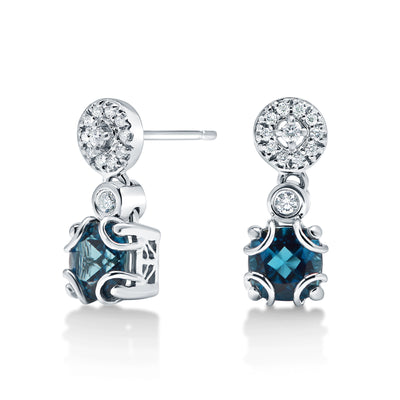 London Blue Topaz & Diamond Dangly Earrings