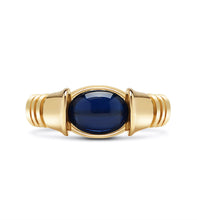 Load image into Gallery viewer, Custom Egyptian Scarab Style 18k Yellow Gold Ring With Cabochon Cut Blue Sapphire